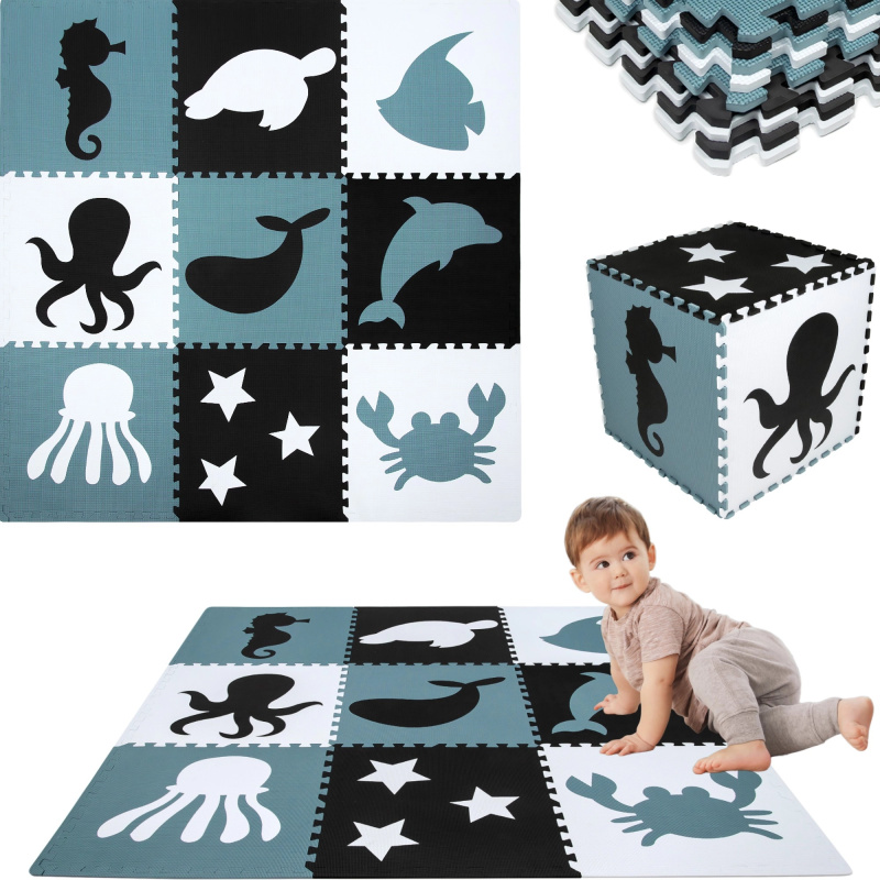 Velká pěnová podložka na hraní XXL 180 × 180 cm – mořská zvířata HUMBI