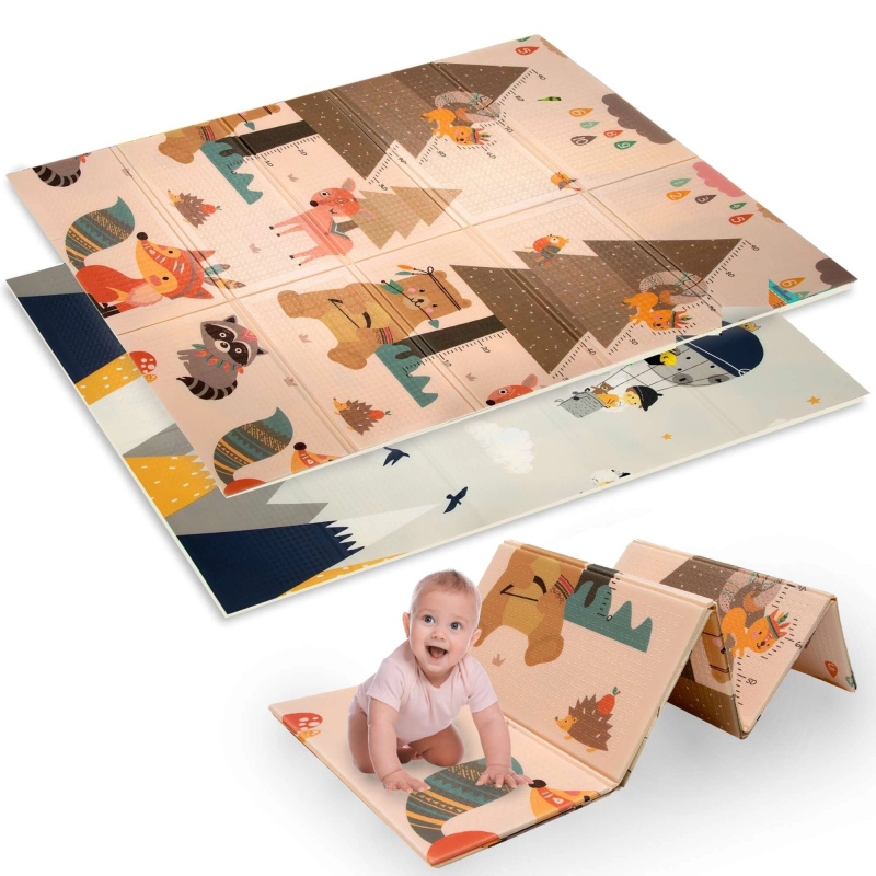 Dvouvrstvá skládací pěnová hrací podložka XPE 120 × 180 cm s motivem zvířátek a hor Humbi