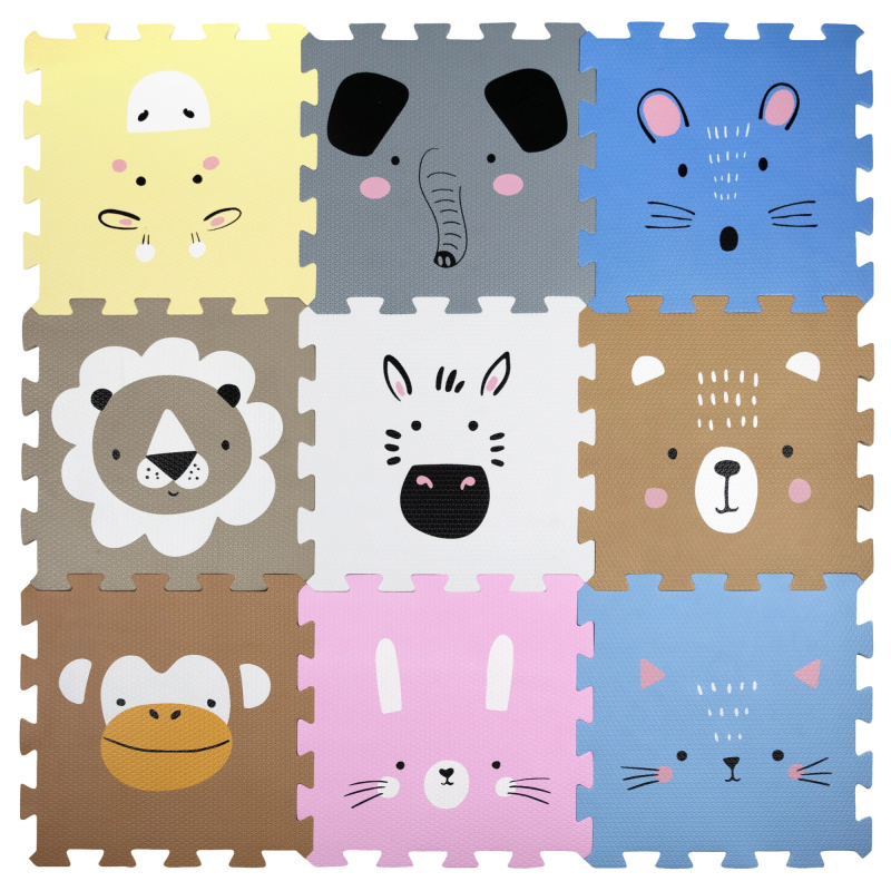Humbi pěnová podložka – vzdělávací puzzle se zvířátky 120 × 120 cm, 9 dílů