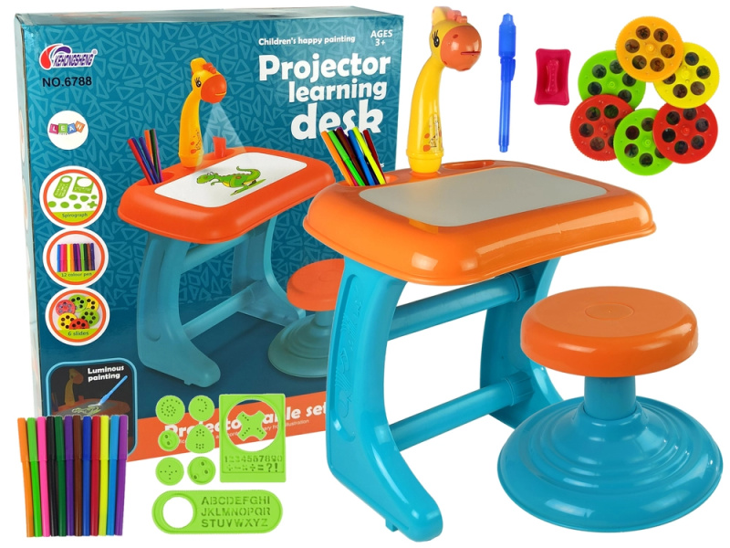 LEANToys Projektor pro výuku kreslení se židlí modro-oranžový