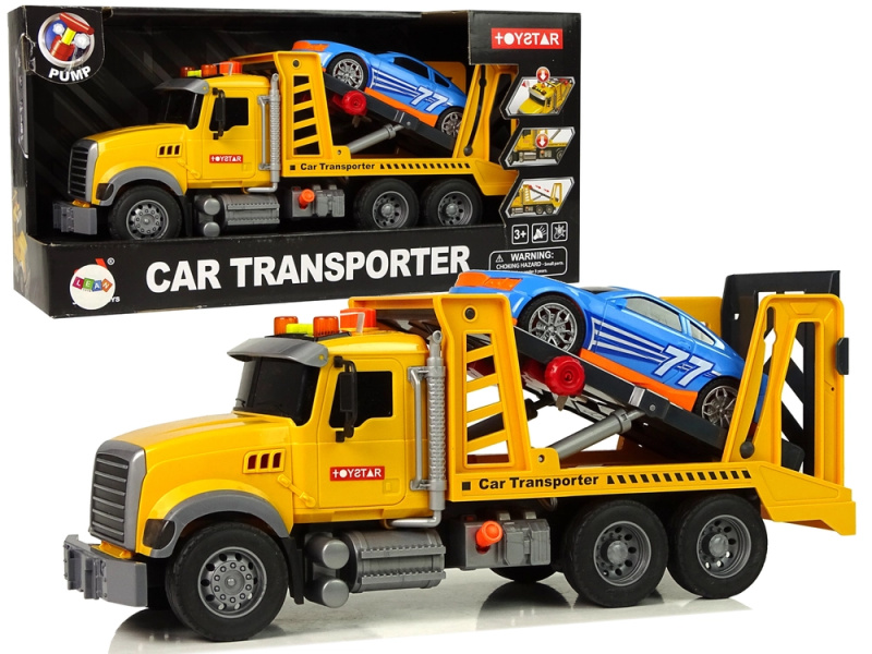 Lean Toys Car Transporter Silniční pomoc Jeřáb Jeřáb Zvuky Světla