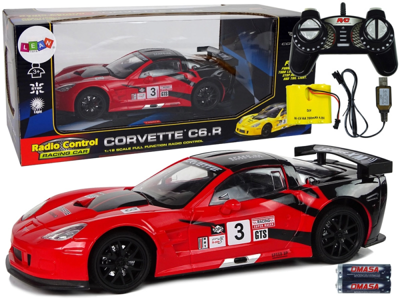 Závodní sportovní auto R/C 1:18 Corvette C6.R Red 2.4 G Lights