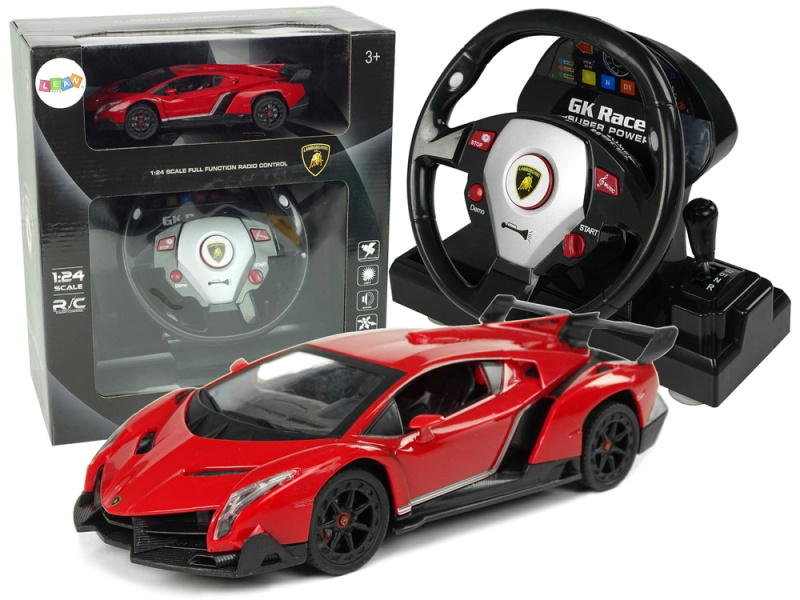 Dálkově ovládané Lamborghini Veneno Red 2.4 G Pilot Volantová zvuková světla 1:24