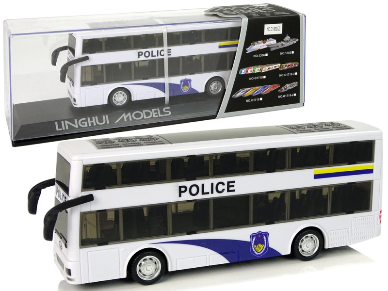 Lean Toys Bílý dvoupatrový policejní autobus se zvukem