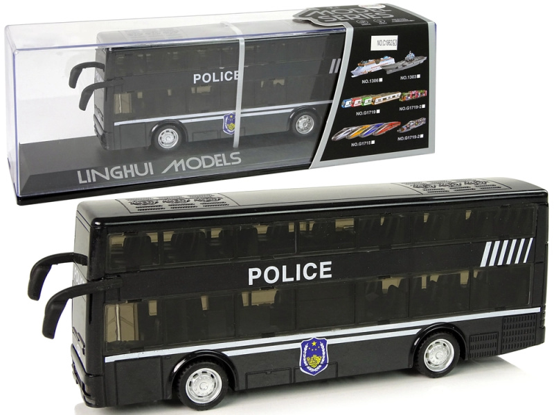 Lean Toys Černý dvoupatrový policejní autobus se zvukem