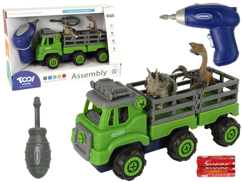 LEANToys Nákladní auto s dinosaurem ke složení