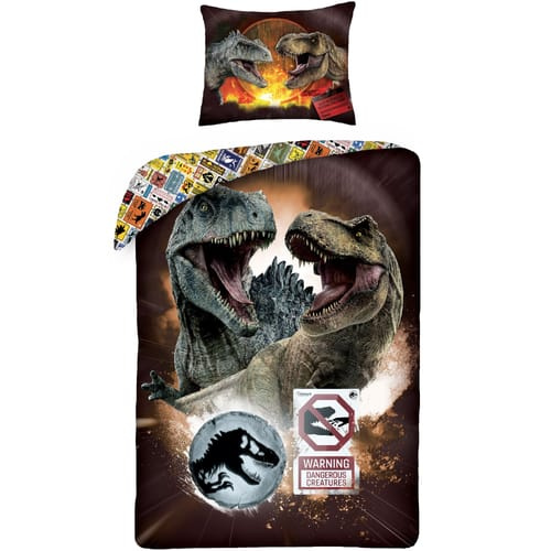 Bavlněné povlečení 140x200+70x90 Jurský svět Warning!