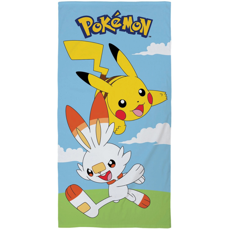 Plážová osuška Pokémon Pikachu a Scorbunny 70 × 140 cm