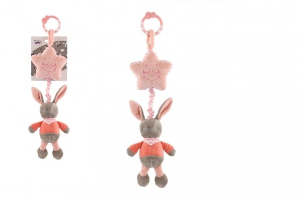 Teddies Zajíc s hvězdou plyš závěs na postýl./koč. natahovací hrací strojek 48cm růžový na kartě v sáčku