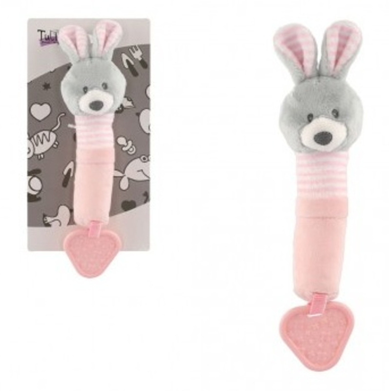 Teddies pískátko/kousátko zajíc plyš 25 cm růžový na kartě v sáčku