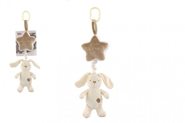 Teddies zajíc s hvězdou plyš závěs na postýlku/kočárek natahovací hrací strojek 36 cm na kartě v sáčku