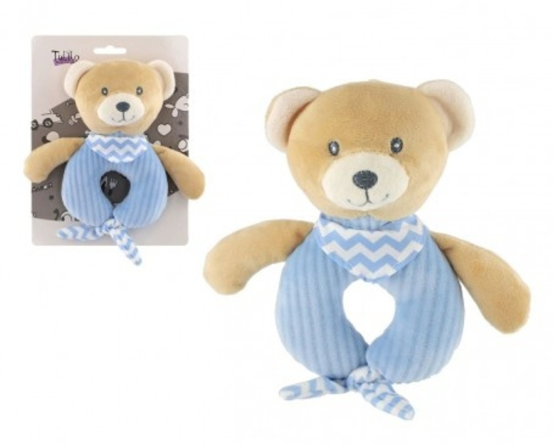 Teddies Chrastítko medvěd plyš 17x16cm modrý
