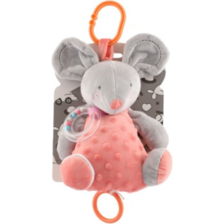 Tulilo Závěsná plyšová hračka minky s melodií a chrastítkem Myška 18 cm broskvová