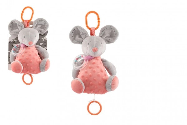 Tulilo Závěsná plyšová hračka minky s melodií a chrastítkem Myška 18 cm broskvová