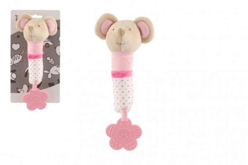 Teddies Pískátko/kousátko myš plyš 23cm růžové na kartě v sáčku