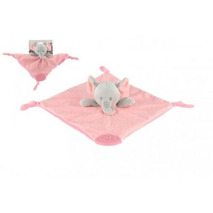Teddies Slon usínáček kousátko plyš 25x25cm růžový na kartě v sáčku