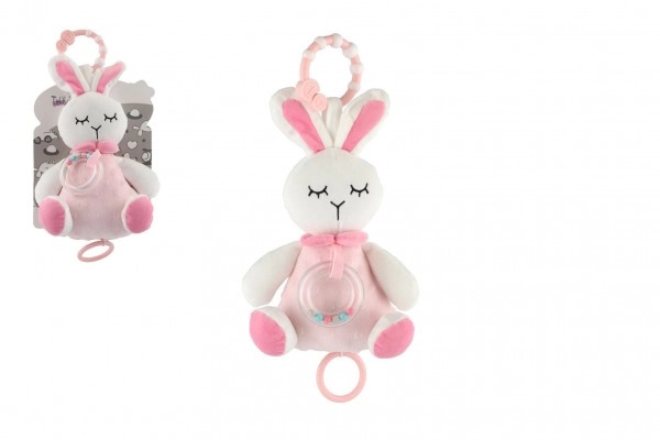Teddies zajíc natahovací hrací strojek plyš 16x20cm růžový na kartě v sáčku