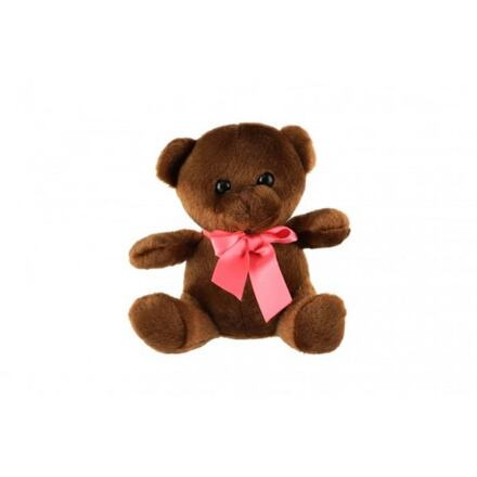 Medvěd/Medvídek sedící s mašlí plyš 15cm tmavě hnědý v sáčku 0+