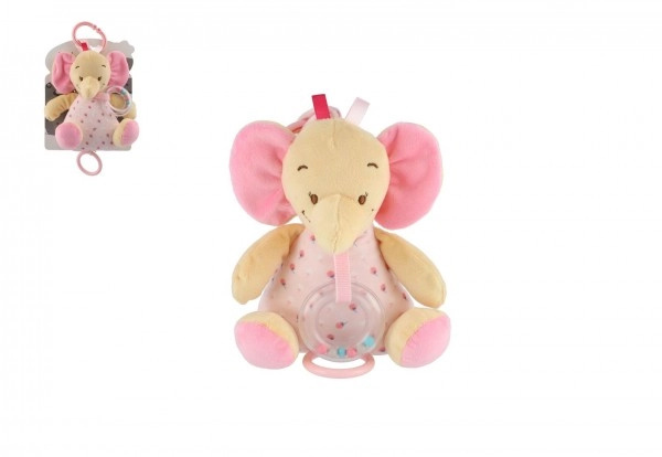 Teddies Slon natahovací hrací strojek chrastítko plyš 16x20cm růžový na kartě v sáčku