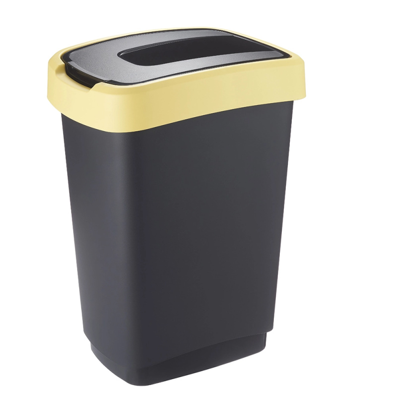 Koš na tříděný odpad s výklopným víkem 50 l černá/žlutá pastel