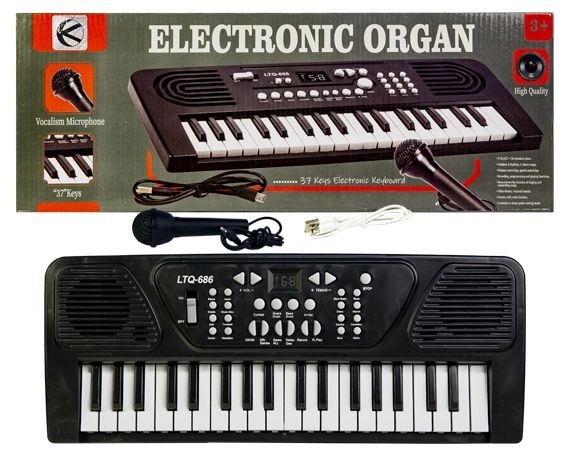 Dětské elektronické klávesy s mikrofonem a USB nabíjením (černé) - 1 kus