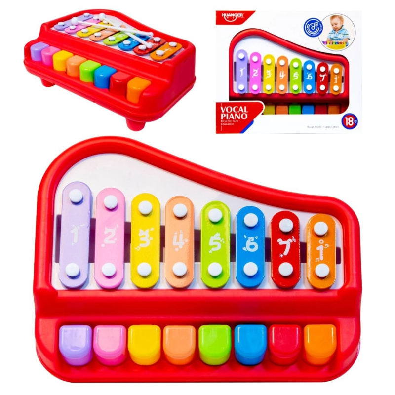 Huanger vokální piano – dětské varhánky a xylofon červené - 1 kus