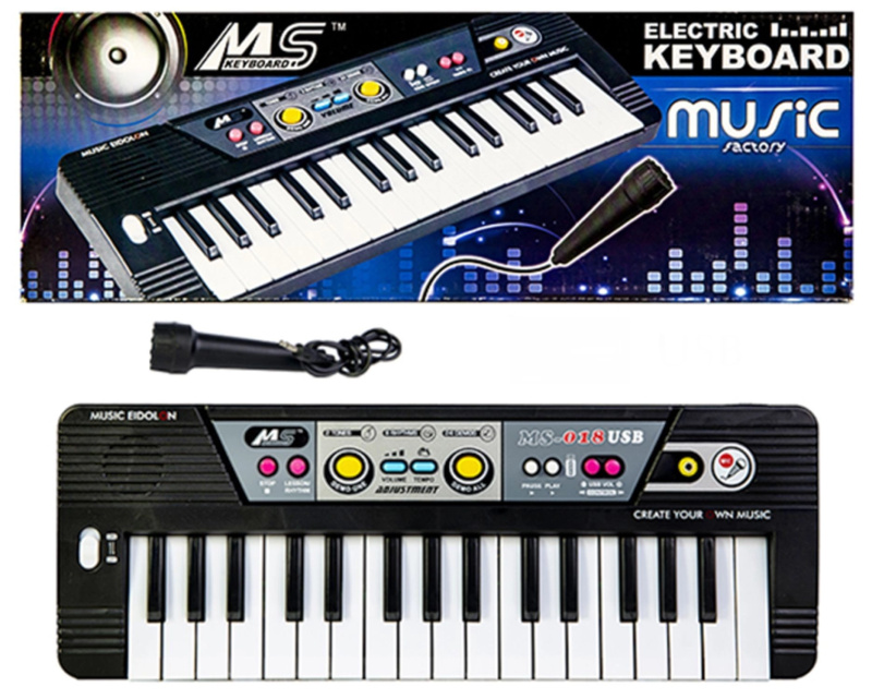 Dětský klávesový keyboard s mikrofonem, 37 kláves, černý - 1 kus