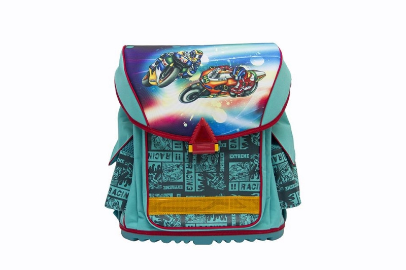 Školní aktovka elite ergonomická extra lehká tyrkysová s motorkami