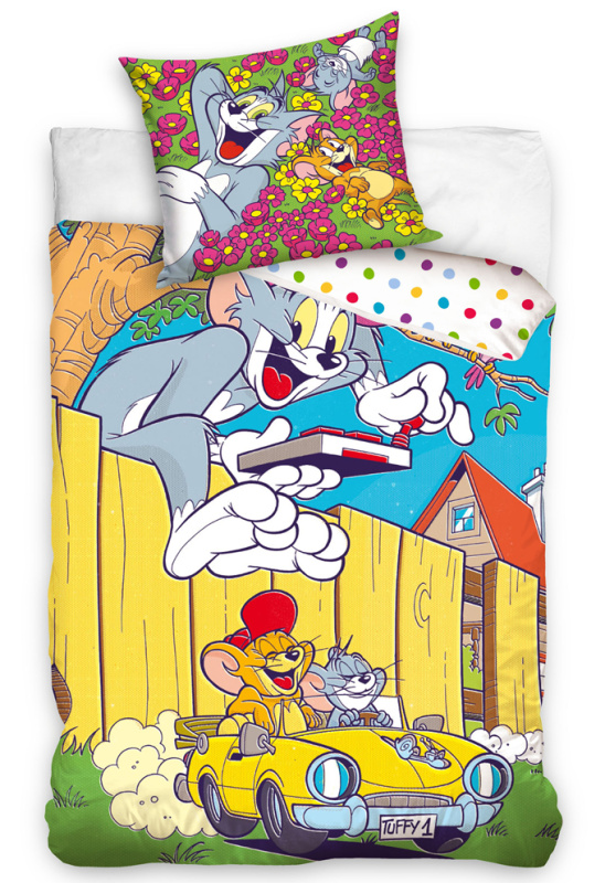 Carbotex Dětské povlečení Tom a Jerry Ve žlutém kabrioletu