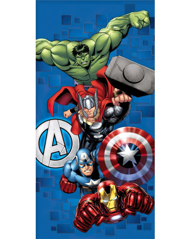 Carbotex Dětská plážová osuška AVENGERS ÚTOČÍ, modrá, froté, 70x140cm