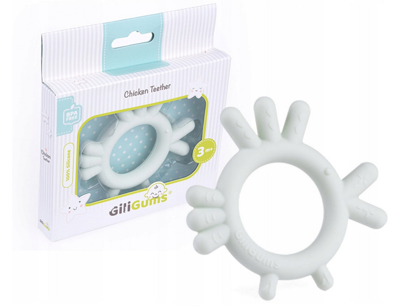 giligums Dětské silikonové kousátko Chicken Teether, 3m+, sv. mátová, 1 ks