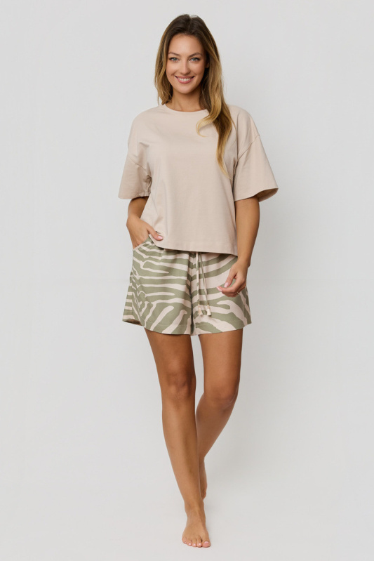 Pyžamo Selene krátké OLIVOVÉ CAPPUCCINO XL