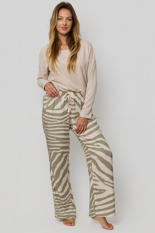 Pyžamo Selene dlouhé OLIVOVÉ CAPPUCCINO S