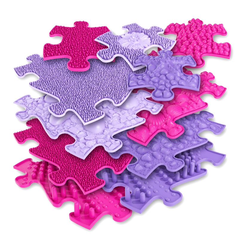 woopie senzomotorická ortopedická podložka puzzle 11 ks – růžová/fialová