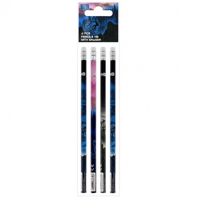 tužky bicycle s gumou 4 ks hb 19 cm