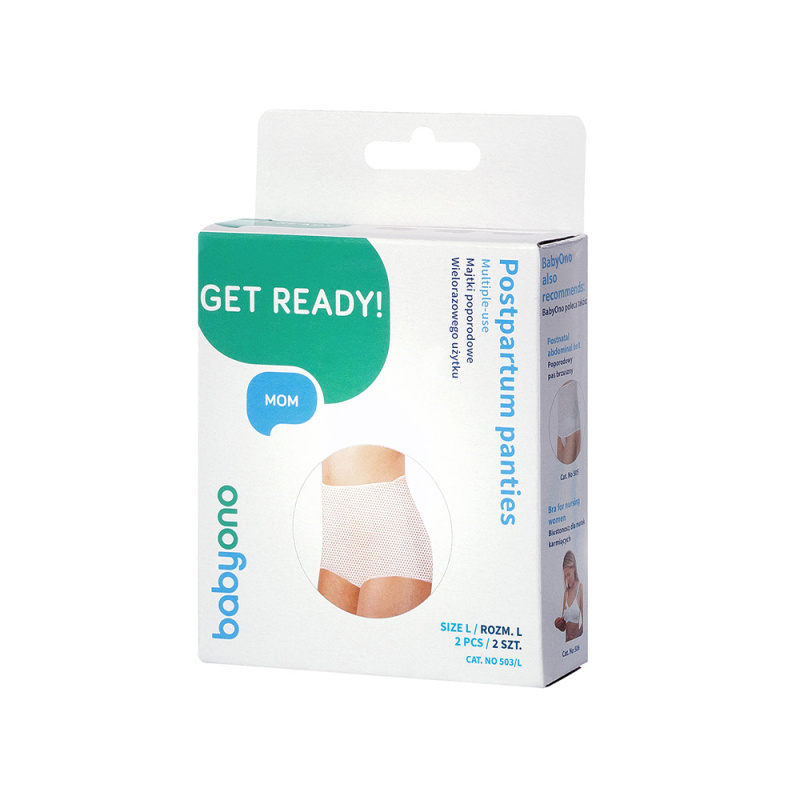 BabyOno Get Ready Multiple-use Mesh Panties poporodní kalhotky velikost L 2 ks
