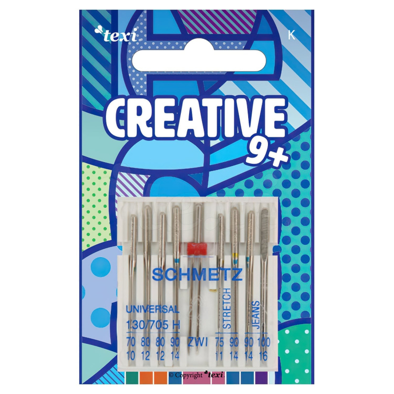 SCHMETZ Strojové jehly TEXI CREATIVE 9+ set jehel 130/705 H, balení 9 kusů