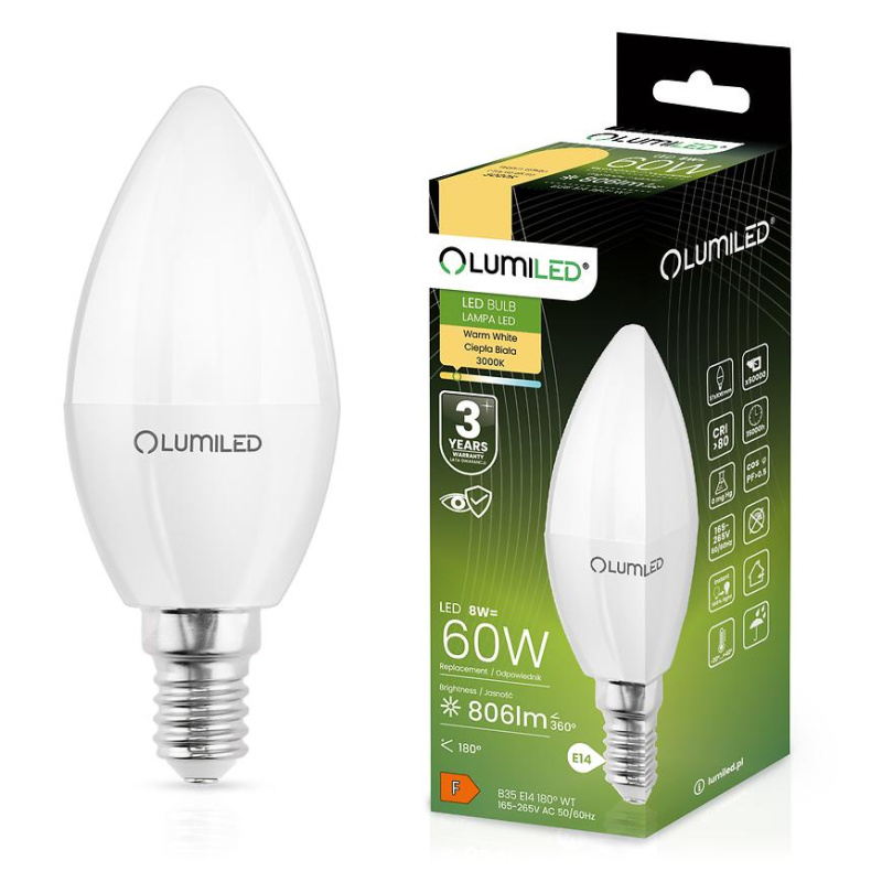 Žárovka Led svíčka 8W E14 806LM CB 3000K