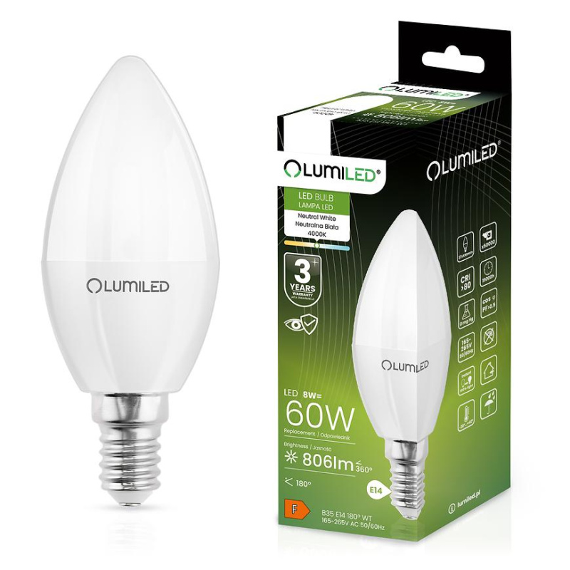 Žárovka Led svíčka 8W E14 806LM NB 4000K