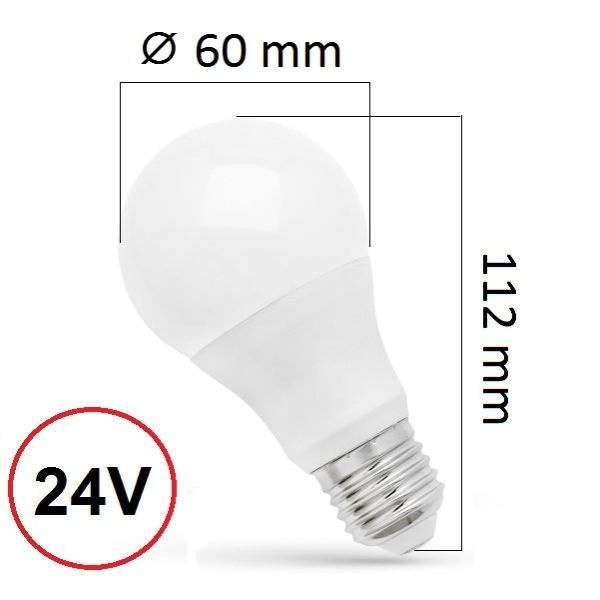 LED žárovka E27 10W 1100lm 24V AC/DC, studená, ekvivalent 76W