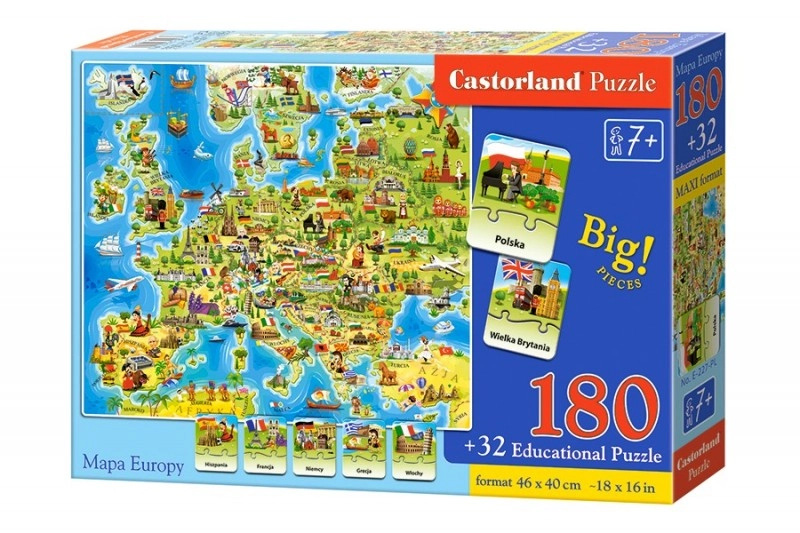 Castorland Mapa Európy 180 dílků + 32 náučných dílků