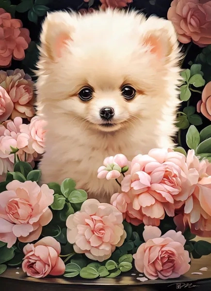 Castorland Castor Štěně Pomeraniana v růžích 300 dílků