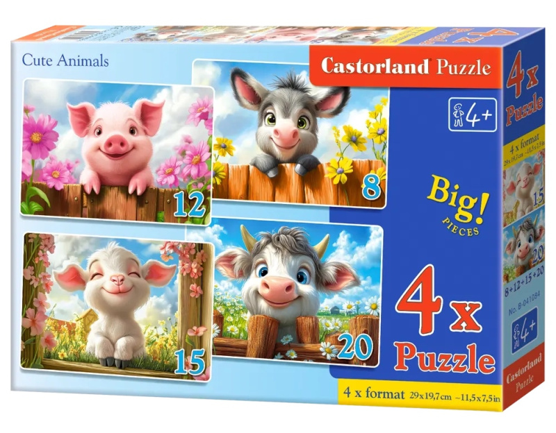 castorland puzzle roztomilá zvířátka 4v1 (8, 12, 15, 20 dílků)