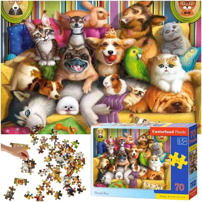 CASTORLAND Puzzle 70 dílků Hravá zvířátka - Zábavná zvířátka 5+