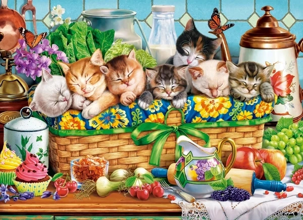 Puzzle dřímající koťata