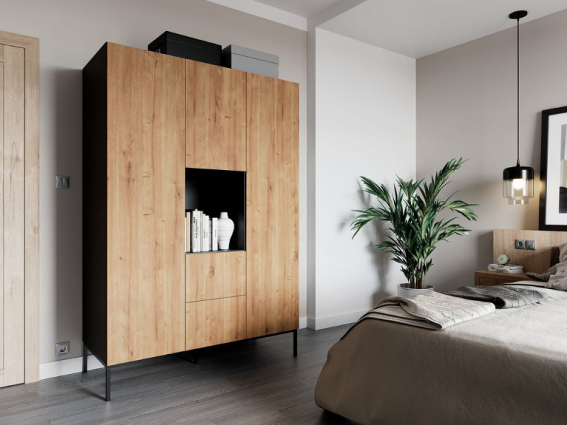 ELTAP Lanzzi 135 Skříň Matná černá/Řemeslný dub