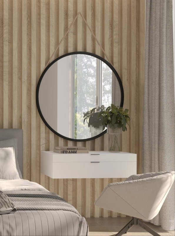 ELTAP Grace kulaté zrcadlo na provázku 80cm černý