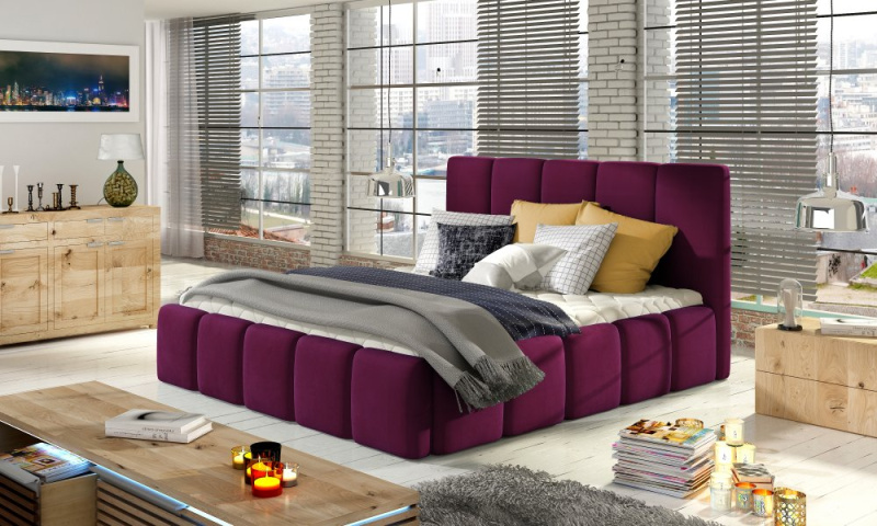 ELTAP Postel Edvige + Dřevěný rám + Standardní zdvih + kontejner Barva: Tmavě fialová, Textilie: Mat Velvet 68, Rozměr: 140x200