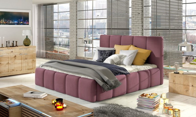ELTAP Postel Edvige + Dřevěný rám + plynový výtah + kontejner Barva: Růžový, Textilie: Mat Velvet 63, Rozměr: 160x200