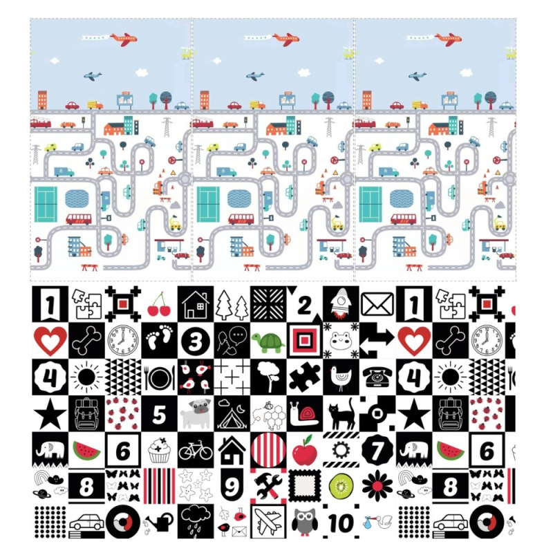 BocioLand Skládací pěnová podložka oboustranná, 200x150x1 cm - Město